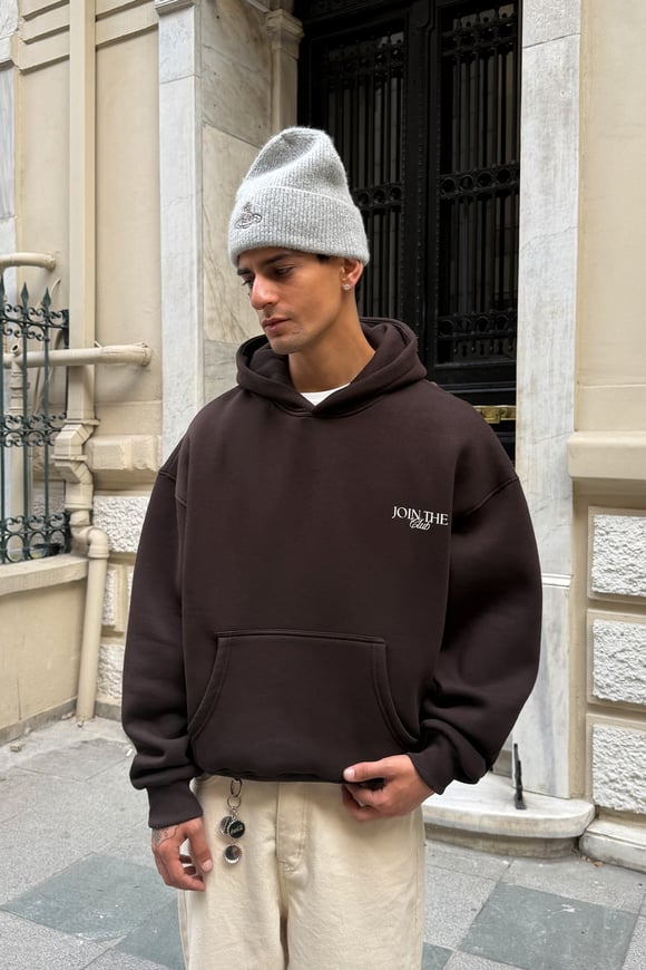 Dark Brown Printed Hoodie