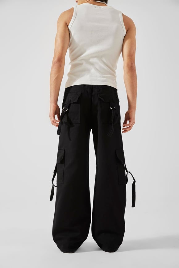 Kargo Cep Detaylı Siyah Baggy Jean