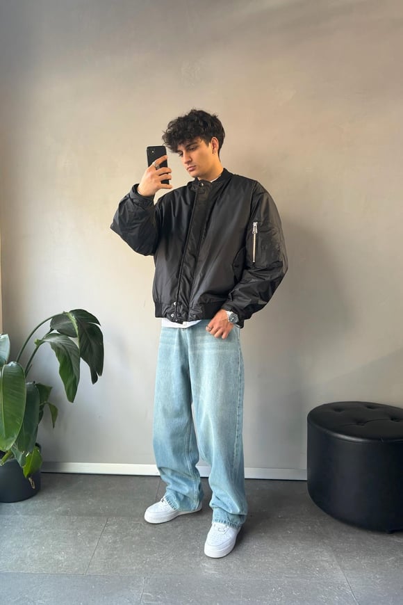 Kol Cep Detay Bomber Siyah Ceket
