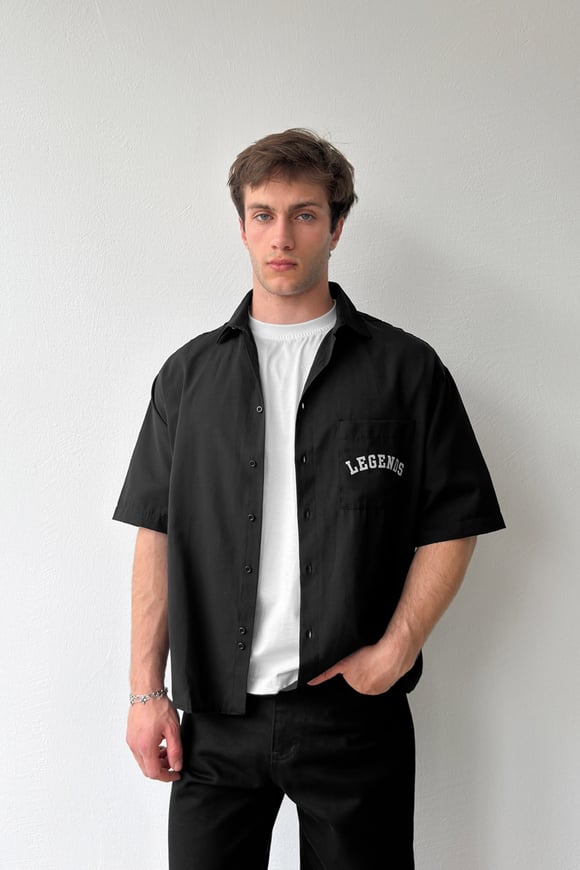 Legends Baskılı Oversize Kısa Kol Gömlek