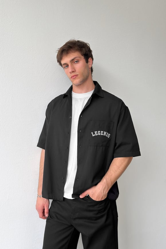 Legends Baskılı Oversize Kısa Kol Gömlek