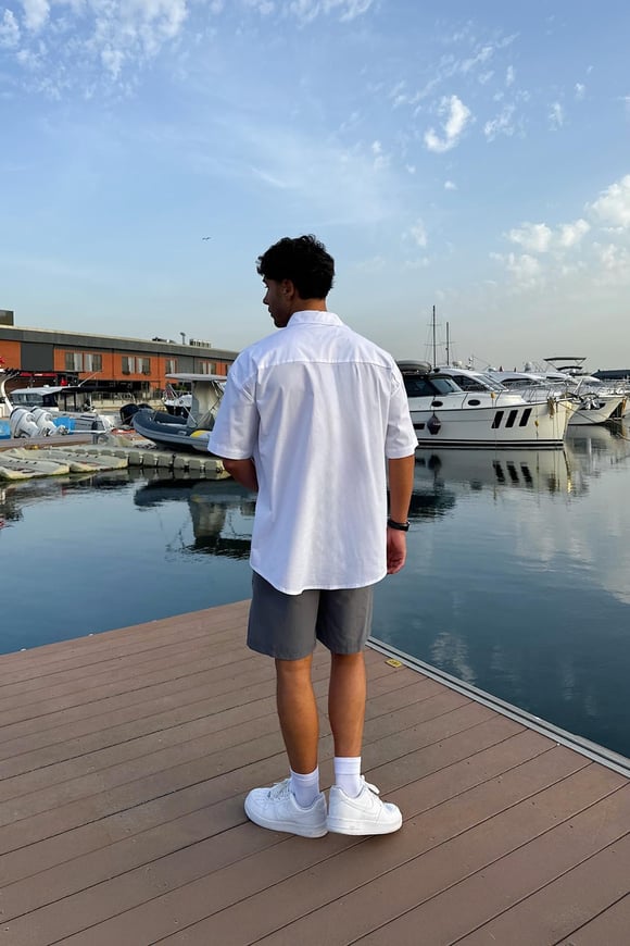 Nakışlı Cepli Bengalin Gömlek Beyaz
