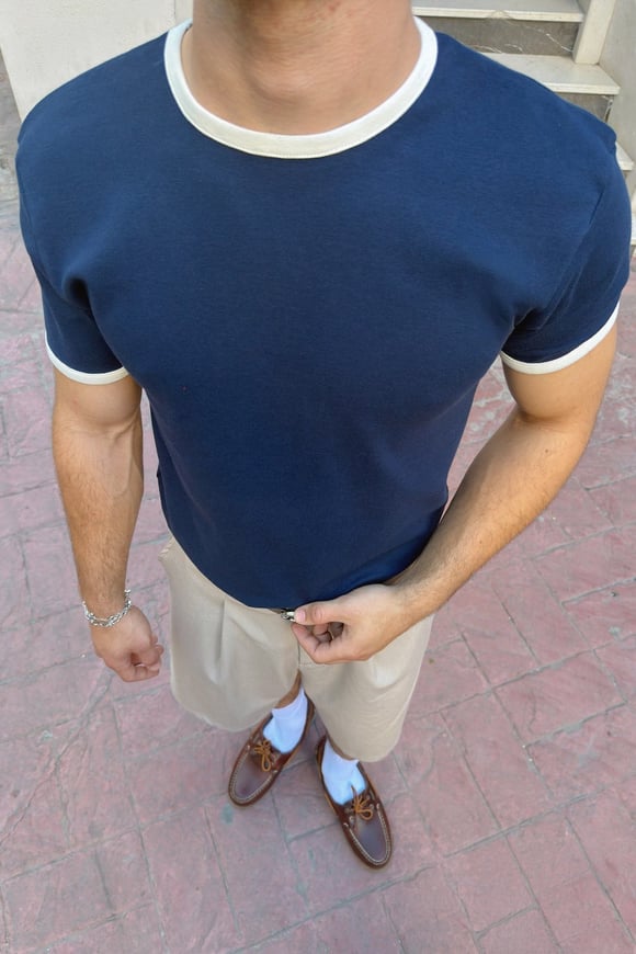 Navy Blue Ecru Ringer Tee