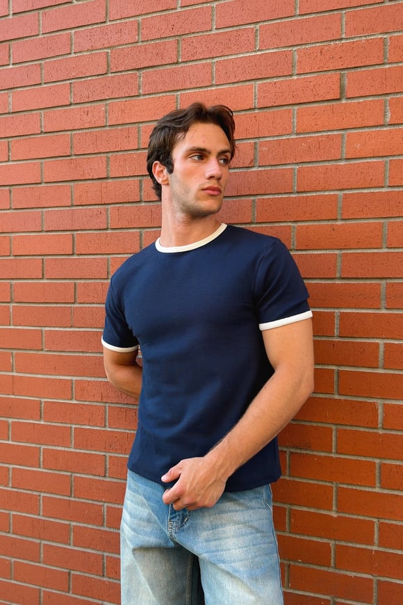 Navy Blue Ecru Ringer Tee