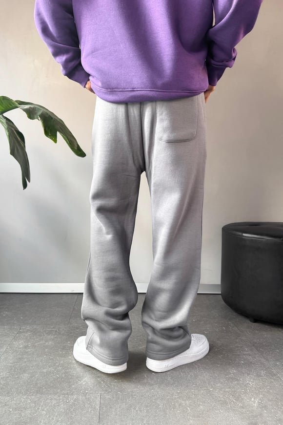 Önü Dikiş Çizgili Baggy Gri Eşofman Altı