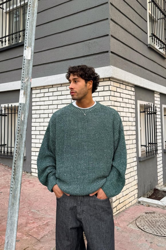Örgü Model Triko Kazak Yeşil