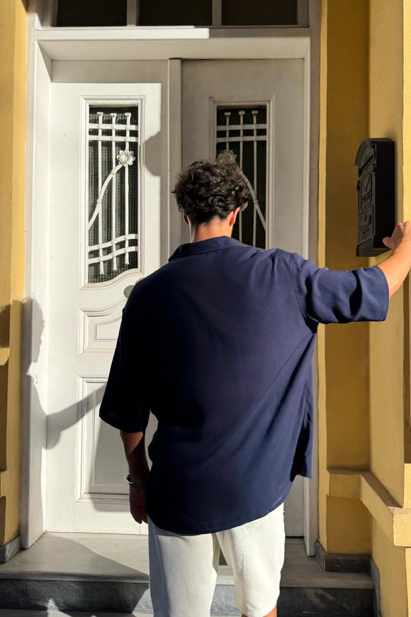 Oversize Kısa Kollu Gömlek Lacivert