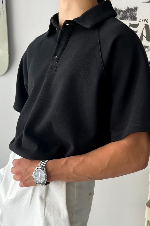 Oversize Siyah Polo Yaka Tişört