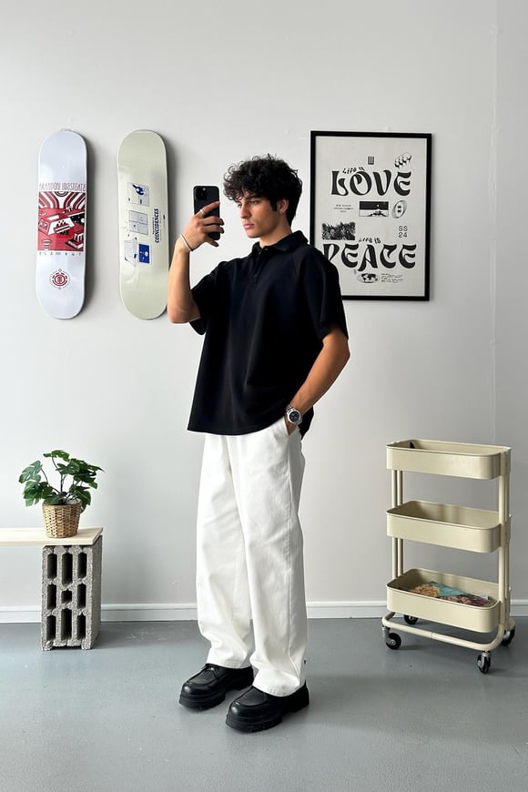 Oversize Siyah Polo Yaka Tişört