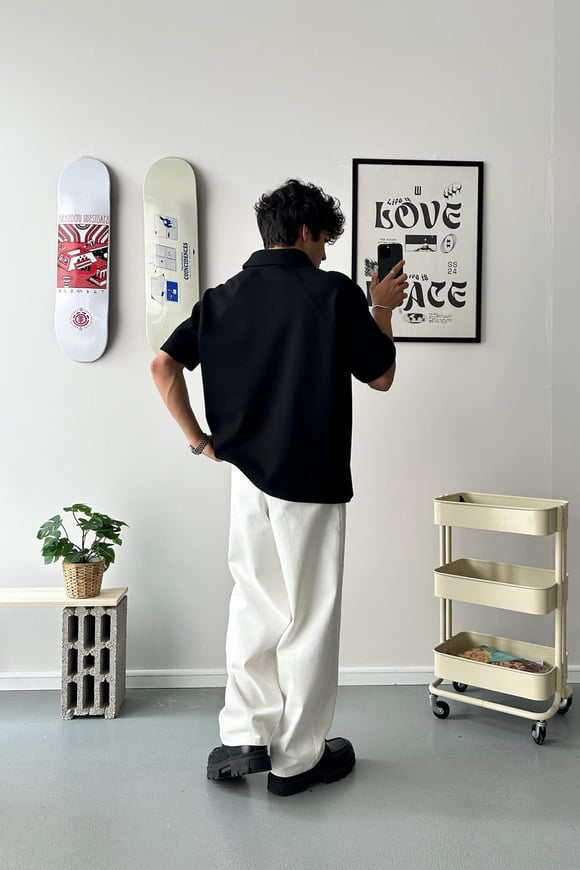 Oversize Siyah Polo Yaka Tişört