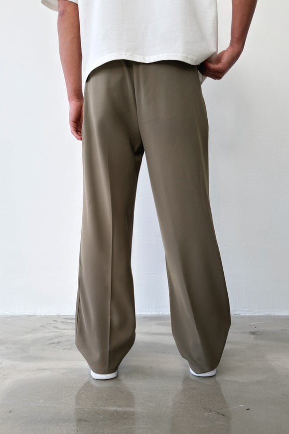 Pileli Baggy Fit Kumaş Haki Pantolon
