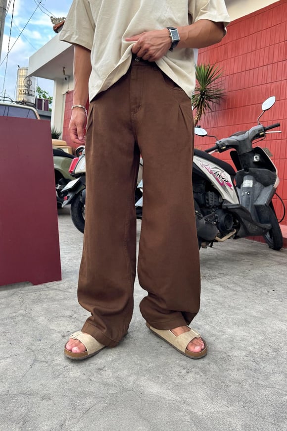 Pileli Gabardin Pantolon Kahverengi