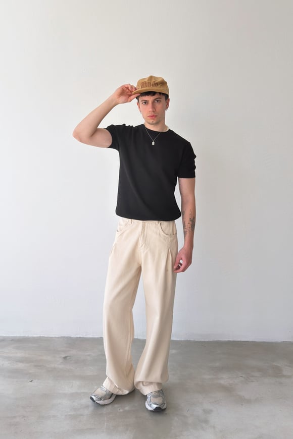 Pileli Gabardin Pantolon Bej