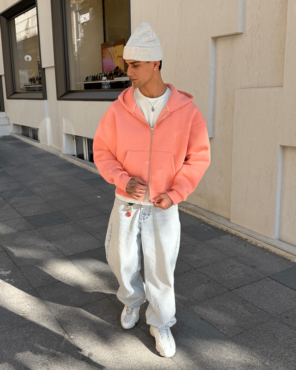 Puffer Baby Pink Boxy Fit Zippered Hoodie