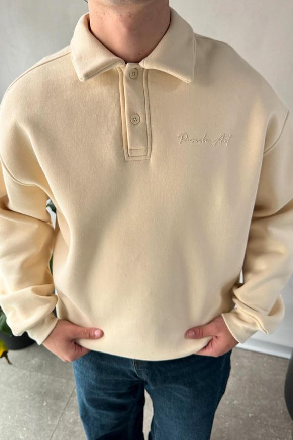 Punch Art Baskılı Polo Yaka Sweatshirt