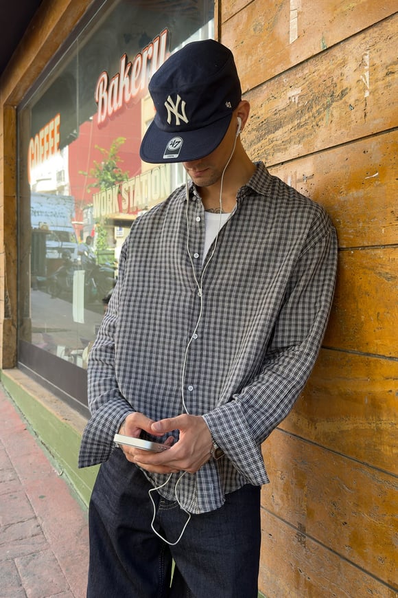 Black Relax Fit Plaid Shirt