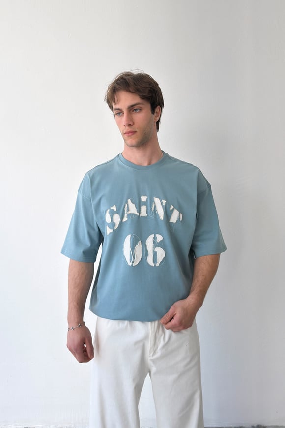 Saint Nakışlı Oversize Tişört