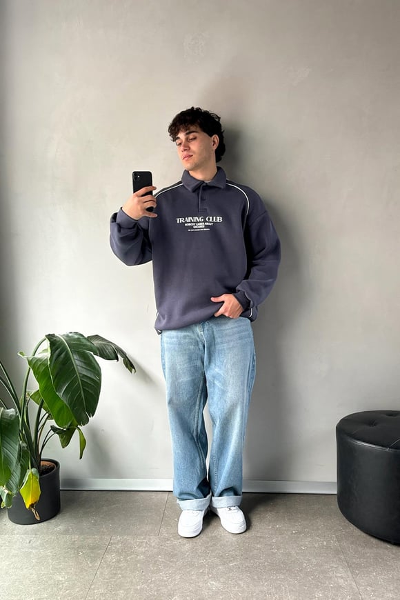 Tranıng Club Baskılı Füme Polo Yaka Sweatshirt