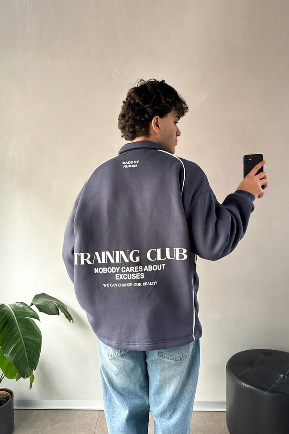 Tranıng Club Baskılı Füme Polo Yaka Sweatshirt