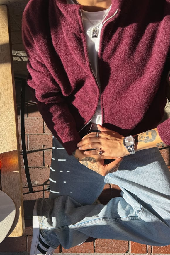 Claret Red Zip Knit