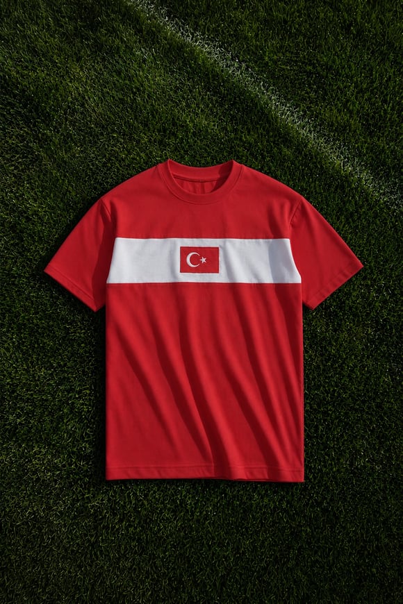 Türkiye Bayrak Nakışlı Kırmızı Tişört