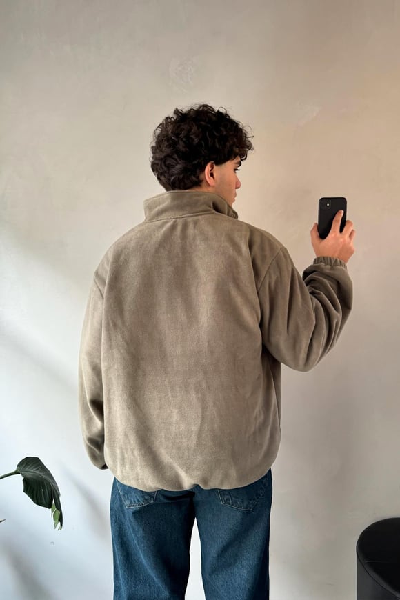 Vn Nakışlı Cep Detay Haki Polo Yaka Sweatshirt
