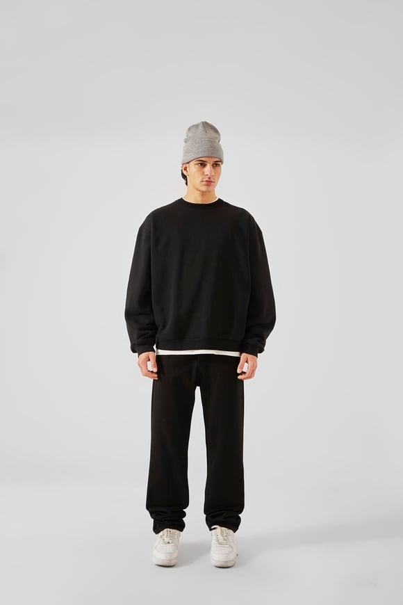World Wıde Kabartma Baskılı Siyah Oversize Sweatshirt