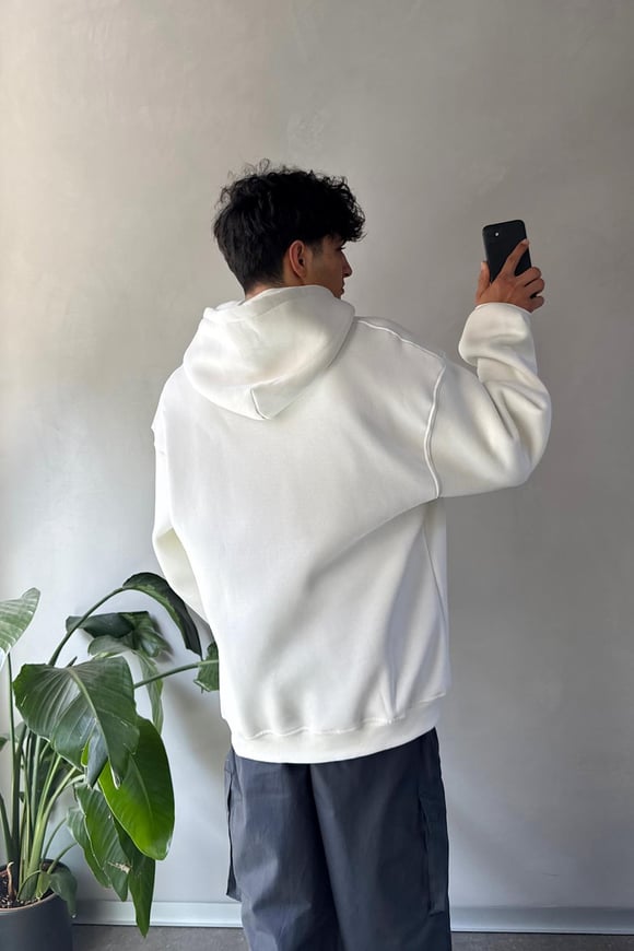 Writing Baskılı Ekru Oversize Hoodie