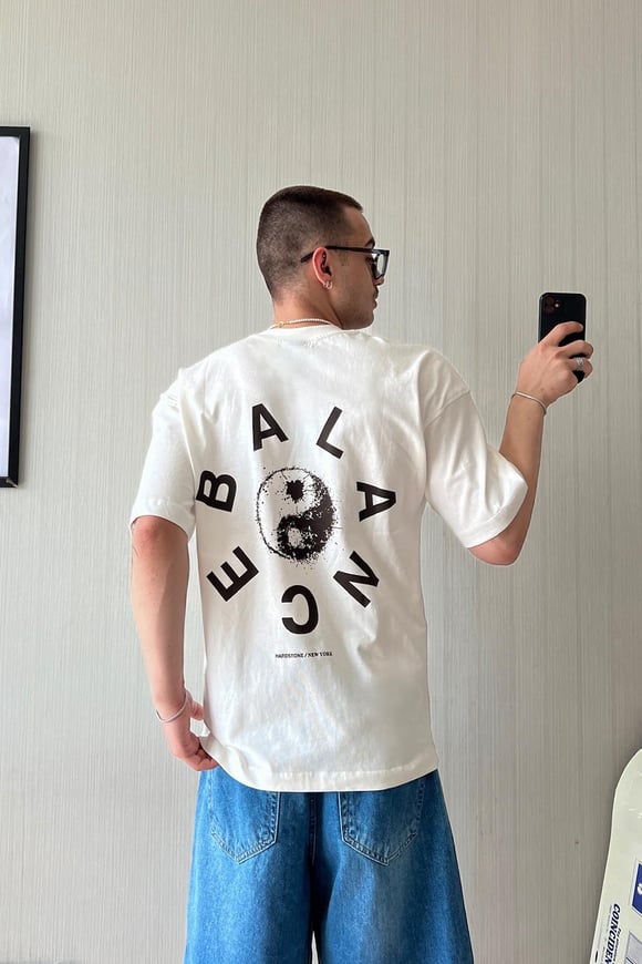 YingYang Baskılı Ekru Oversize Tişört