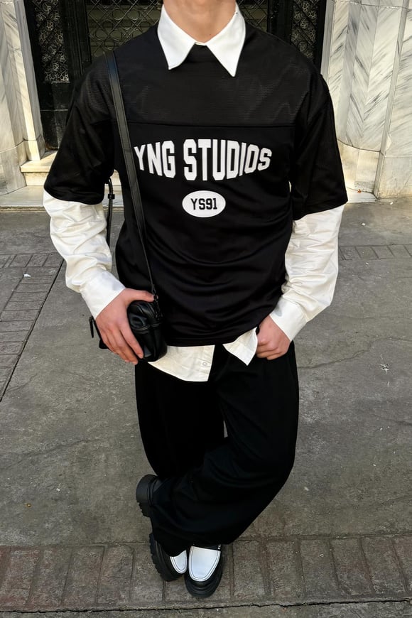 Yng Studios Siyah Bisiklet Yaka Forma