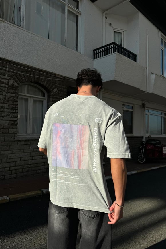 1989 Baskılı Acid Wash Oversize Tişört