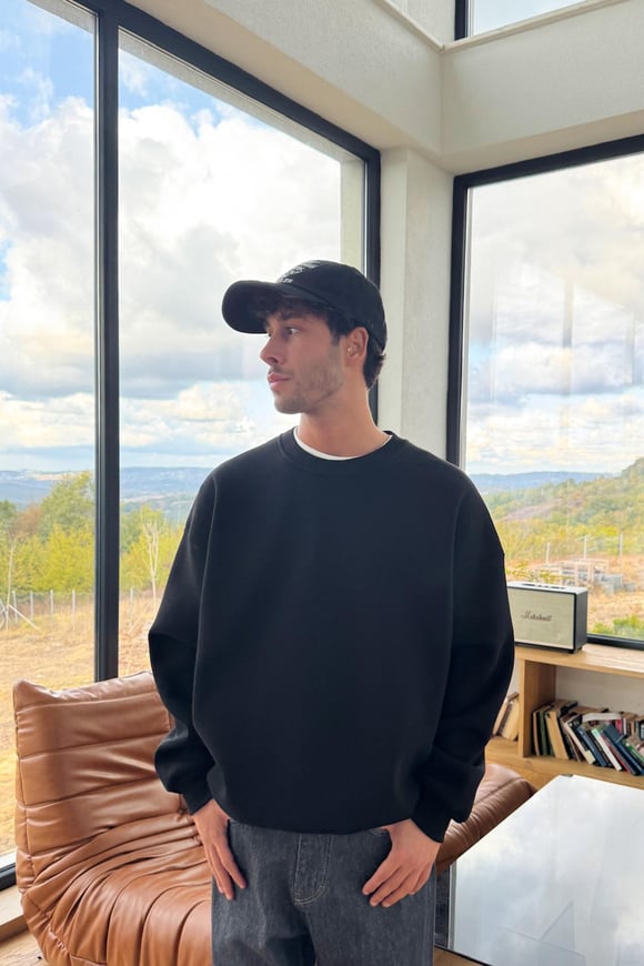 Basic Bisiklet Yaka Sweatshirt