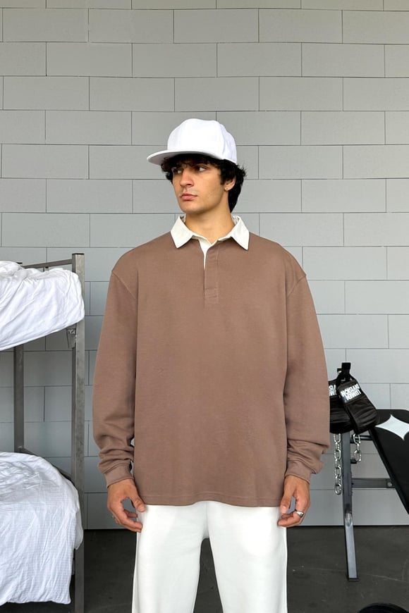 Flaw Atelier Basic Kahverengi Polo Yaka Uzun Kol Tişört