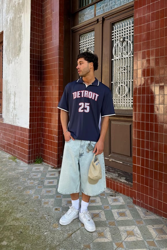 Detroit 25 Baskı Detay İndigo Polo Yaka Tişört