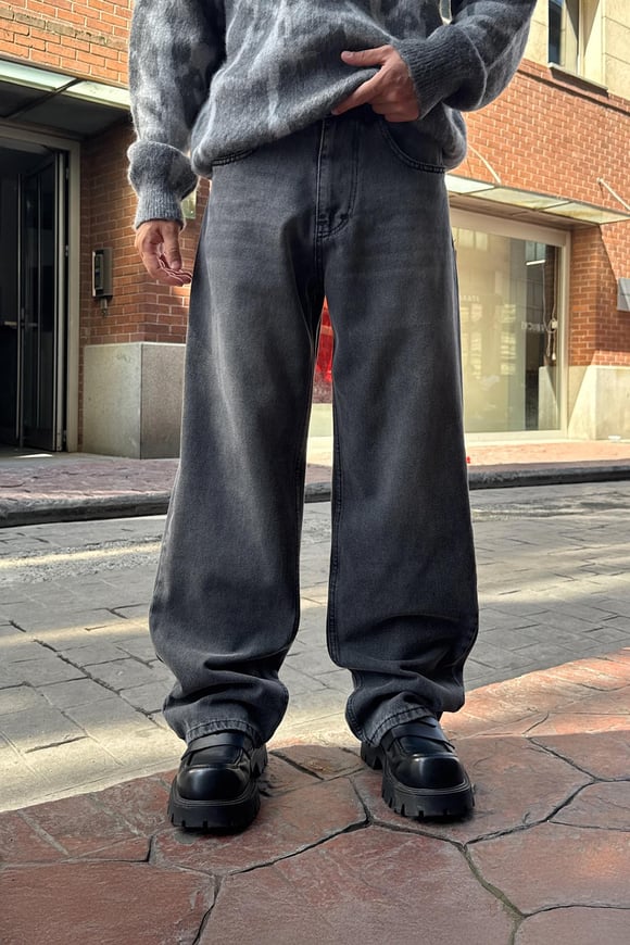 Eskitme Detay Çizgili Baggy Jean
