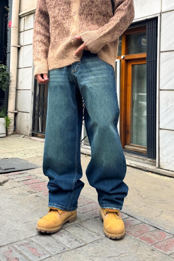 Eskitme Model Çizgili Baggy Jean