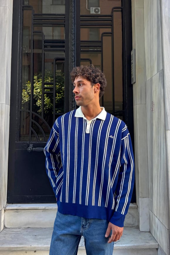 Local Nakışlı Çizgili Triko Kazak