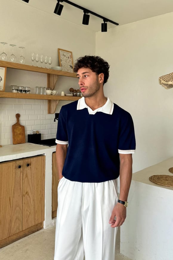 Lacivert Polo Yaka Basic Triko Tişört