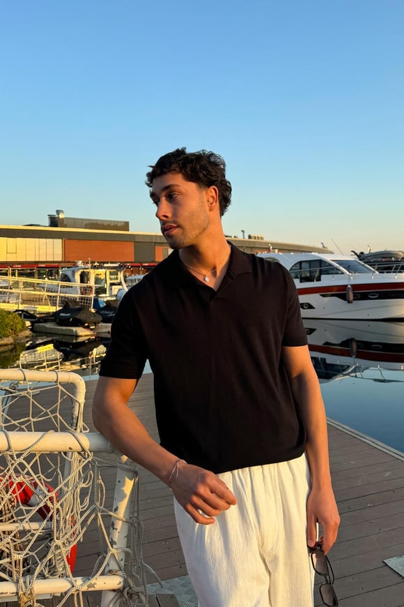 Polo Yaka Siyah Triko Tişört