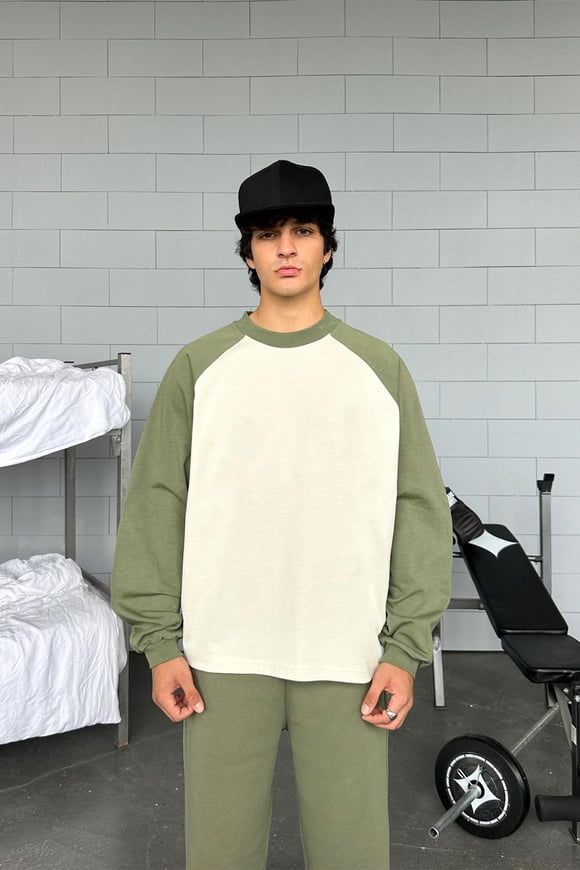 Flaw Atelier Reglan Kol Oversize Haki Long Sleeve Tişört