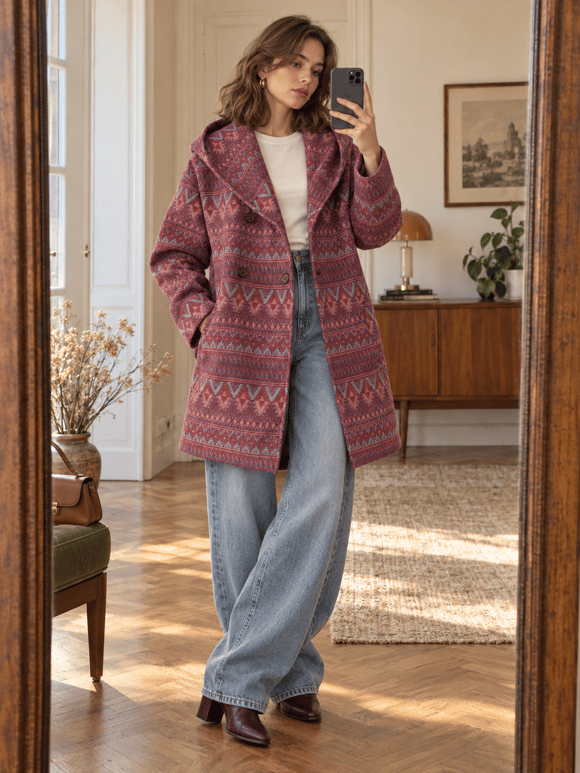 Retrobird Urban Retro Kapüşonlu Oversize Pembe Ceket Kaban