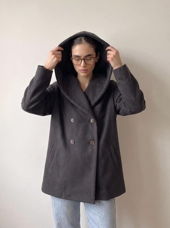 Retrobird Urban Retro Kapüşonlu Oversize Siyah İnce Ceket