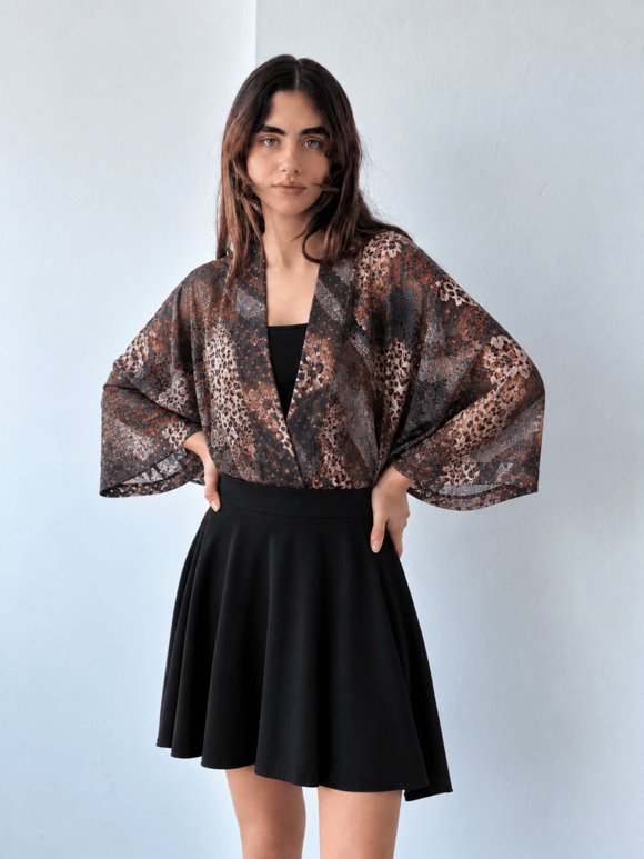 Retrobird Tasarım Çok Renkli Boho Mini Kimono