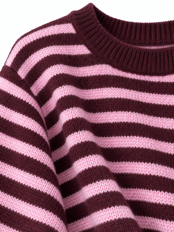 Retrobird Livia Oversize Çizgili Pembe - Bordo Triko Kazak
