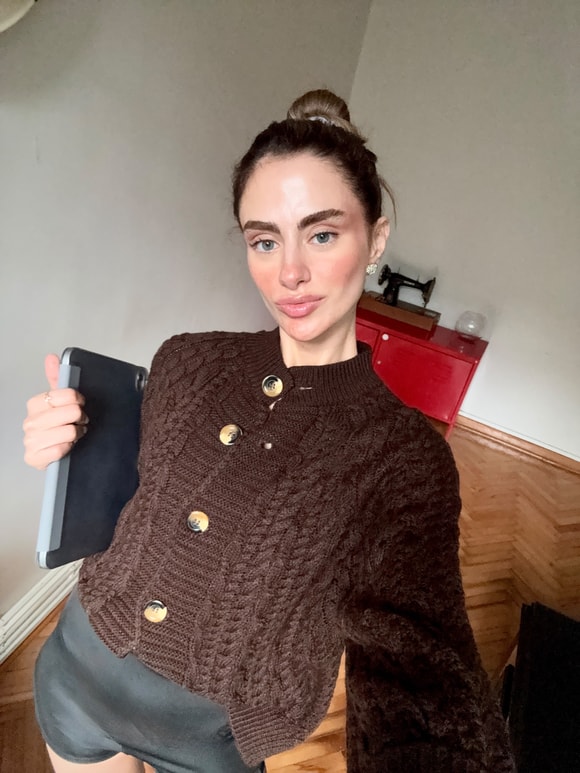 Retrobird Winifred Saç Örgü Düğmeli Koyu Kahve Triko Hırka