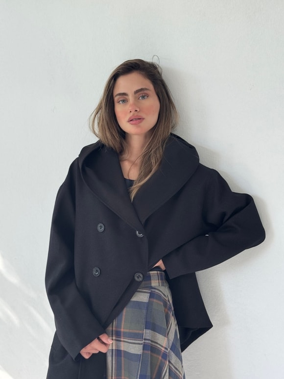 Retrobird Urban Retro Kapüşonlu Oversize Siyah İnce Ceket
