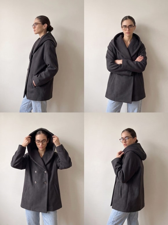 Retrobird Urban Retro Kapüşonlu Oversize Siyah İnce Ceket
