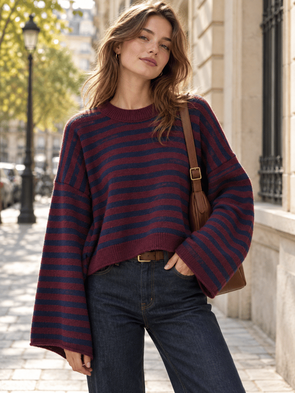 Retrobird Livia Oversize Striped Navy Blue - Plum Knit Sweater