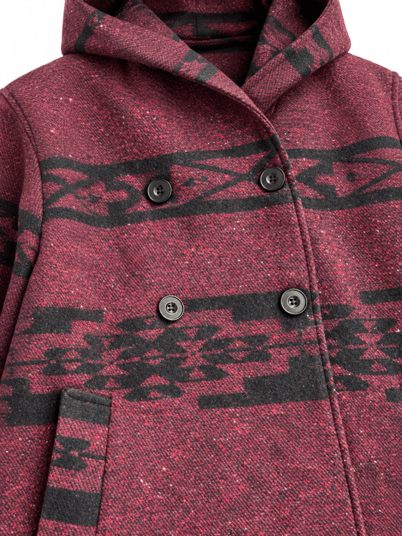 Retrobird Urban Retro Kapüşonlu Oversize Bordo - Siyah Ceket Kaban