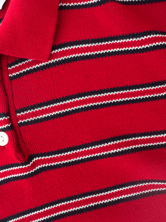 Retrobird Sadie Çizgili Oversize Polo Yaka Kırmızı Triko Kazak